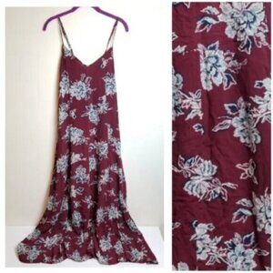 Floral Burgundy Slip Maxi Dress - Elegant Spaghetti Strap Style